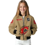 customized calgary flames claw burst beige bomber jacket best selling