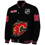 customized calgary flames claw cut black varsity jacket best selling