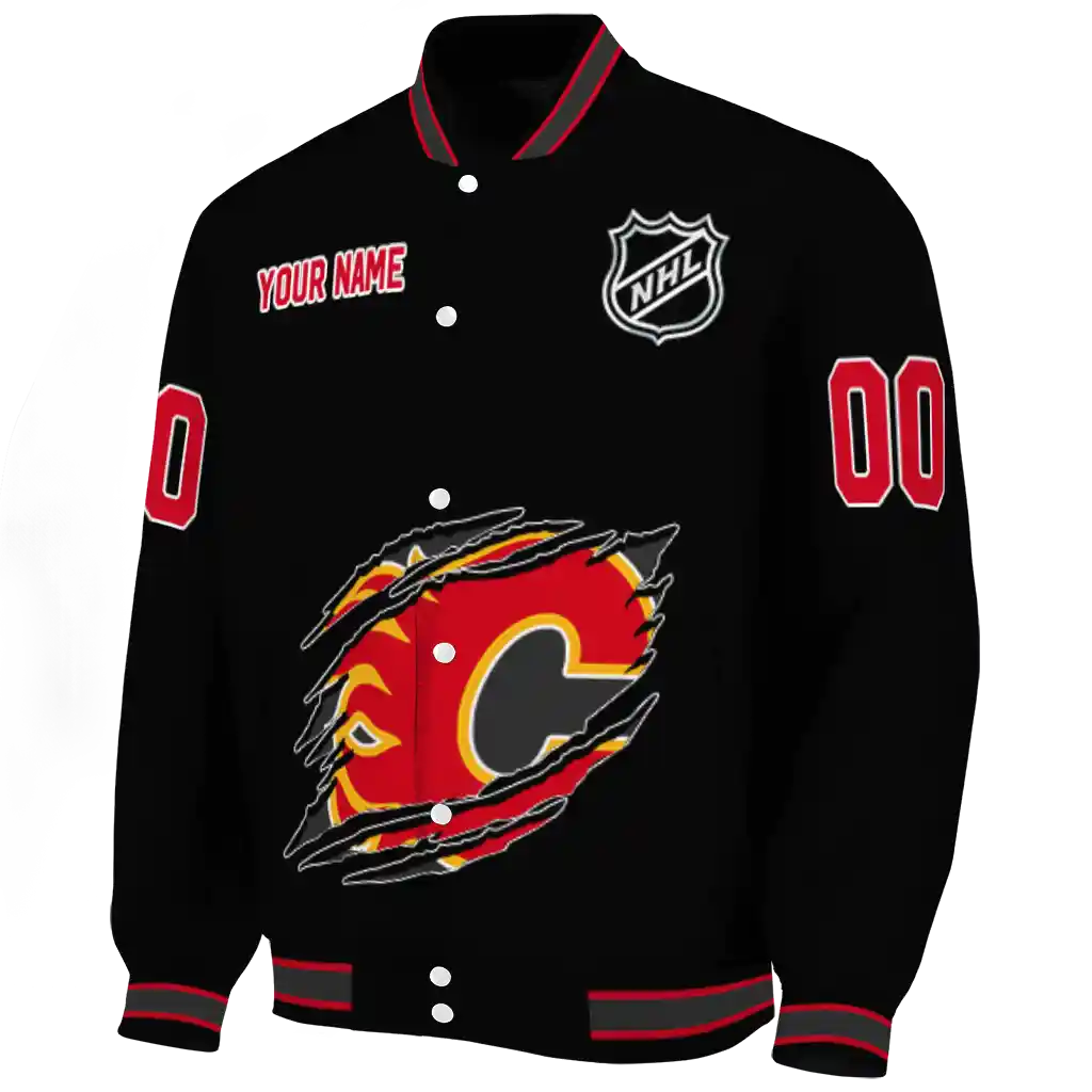 customized calgary flames claw cut black varsity jacket best selling customized calgary flames claw cut black varsity jacket best selling