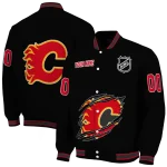customized calgary flames claw cut black varsity jacket best selling