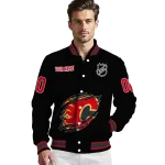 customized calgary flames claw cut black varsity jacket best selling