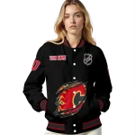 customized calgary flames claw cut black varsity jacket best selling