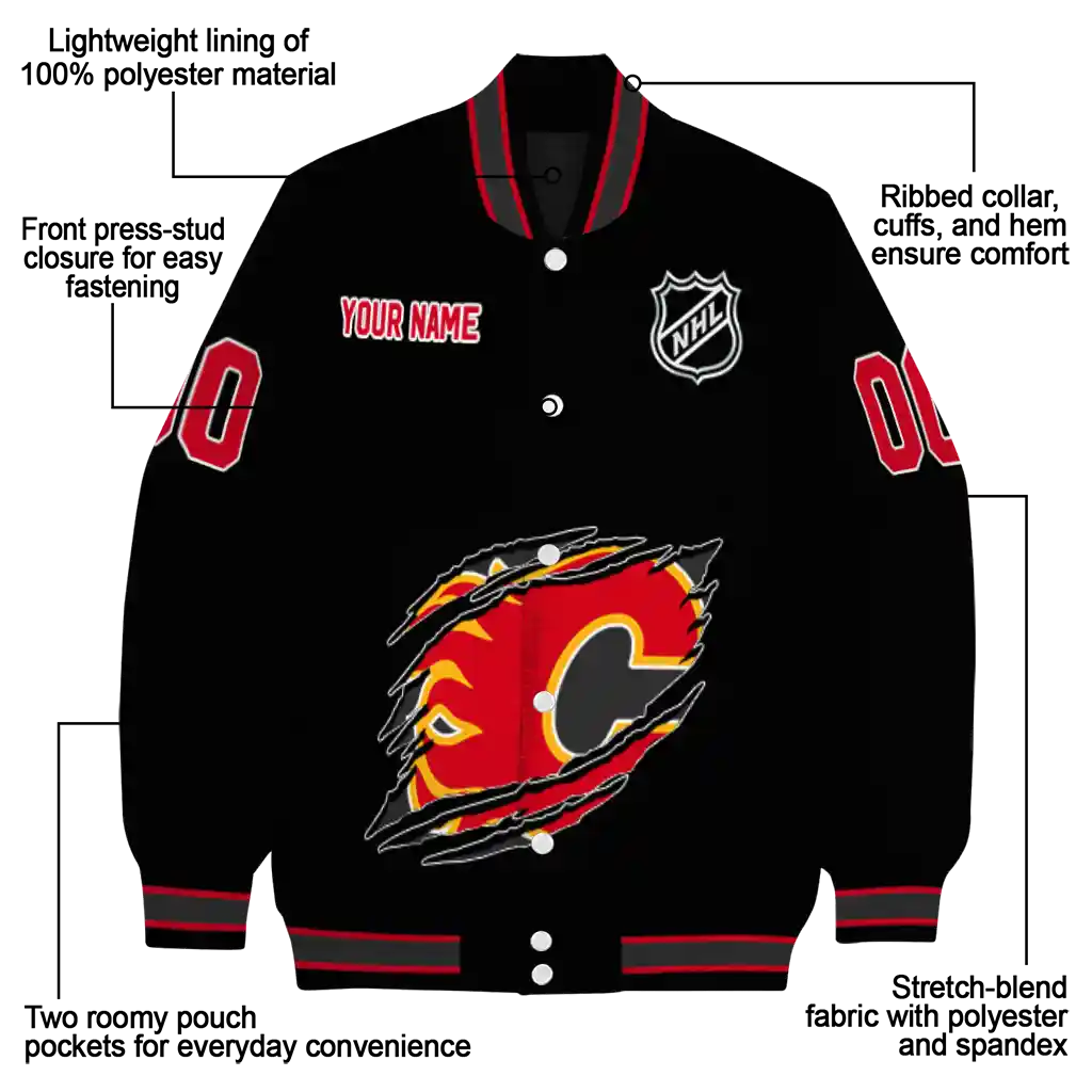 customized calgary flames claw cut black varsity jacket new arrival customized calgary flames claw cut black varsity jacket new arrival