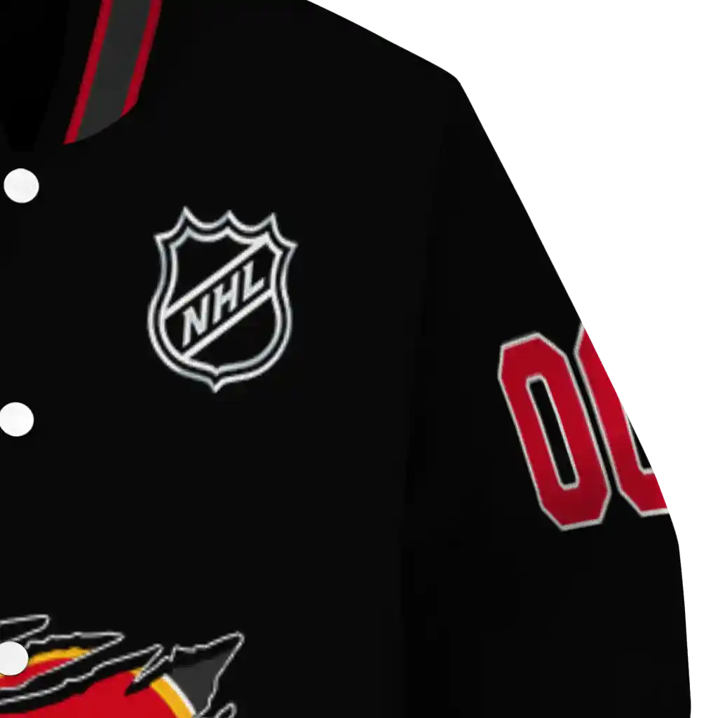 customized calgary flames claw cut black varsity jacket premium grade customized calgary flames claw cut black varsity jacket premium grade