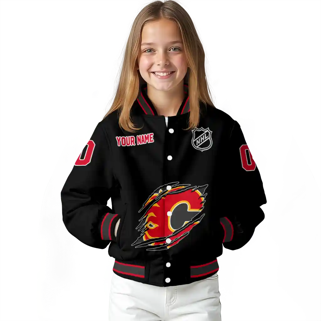 customized calgary flames claw cut black varsity jacket top rated customized calgary flames claw cut black varsity jacket top rated