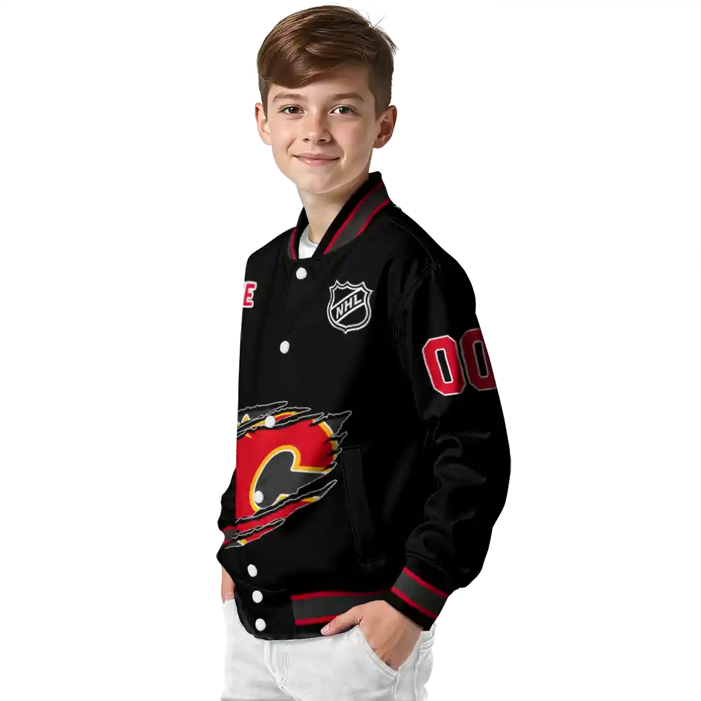 customized calgary flames claw cut black varsity jacket trendy customized calgary flames claw cut black varsity jacket trendy