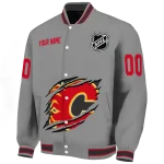 customized calgary flames claw streak grey varsity jacket best selling