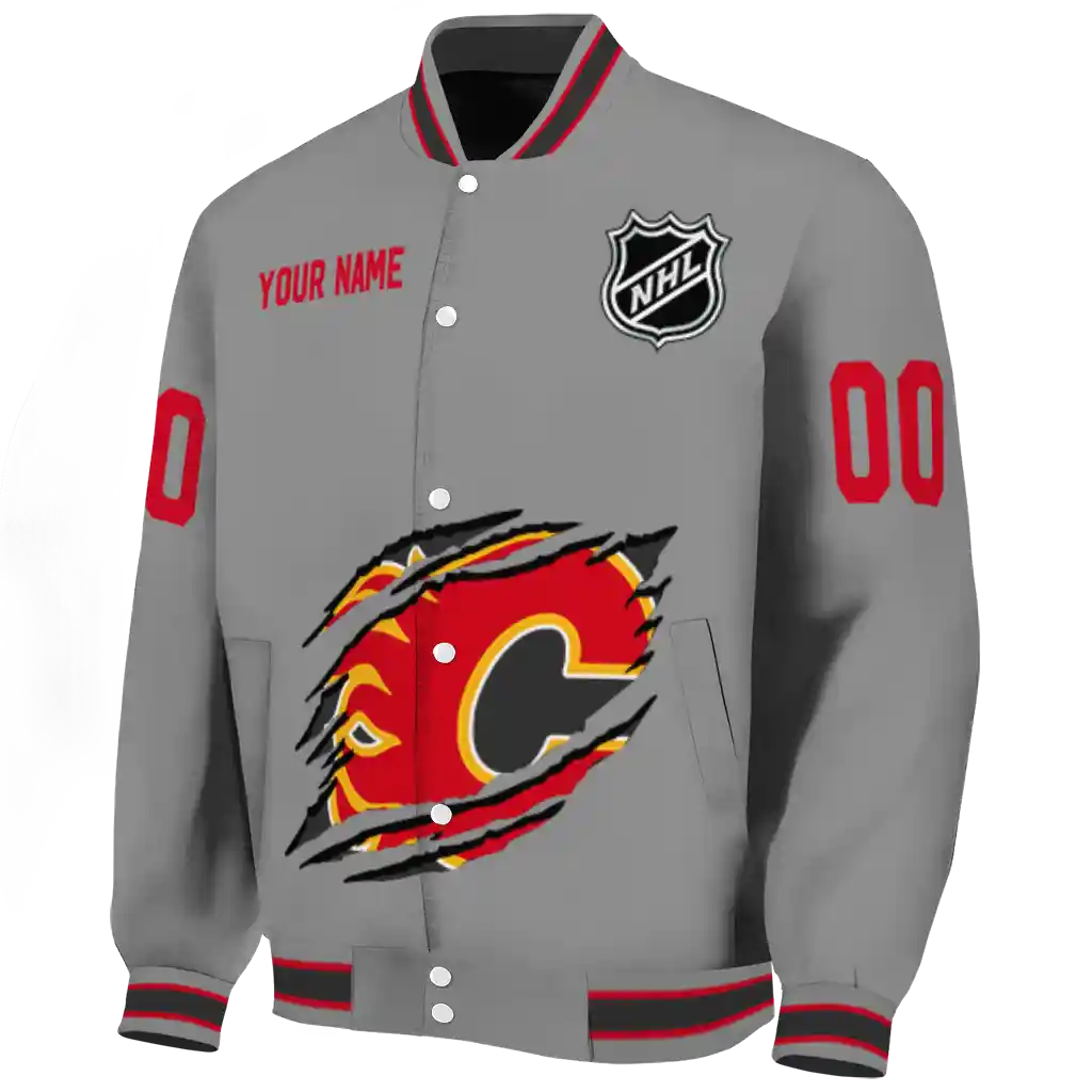 customized calgary flames claw streak grey varsity jacket best selling customized calgary flames claw streak grey varsity jacket best selling
