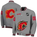 customized calgary flames claw streak grey varsity jacket best selling