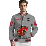 customized calgary flames claw streak grey varsity jacket best selling