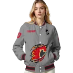customized calgary flames claw streak grey varsity jacket best selling