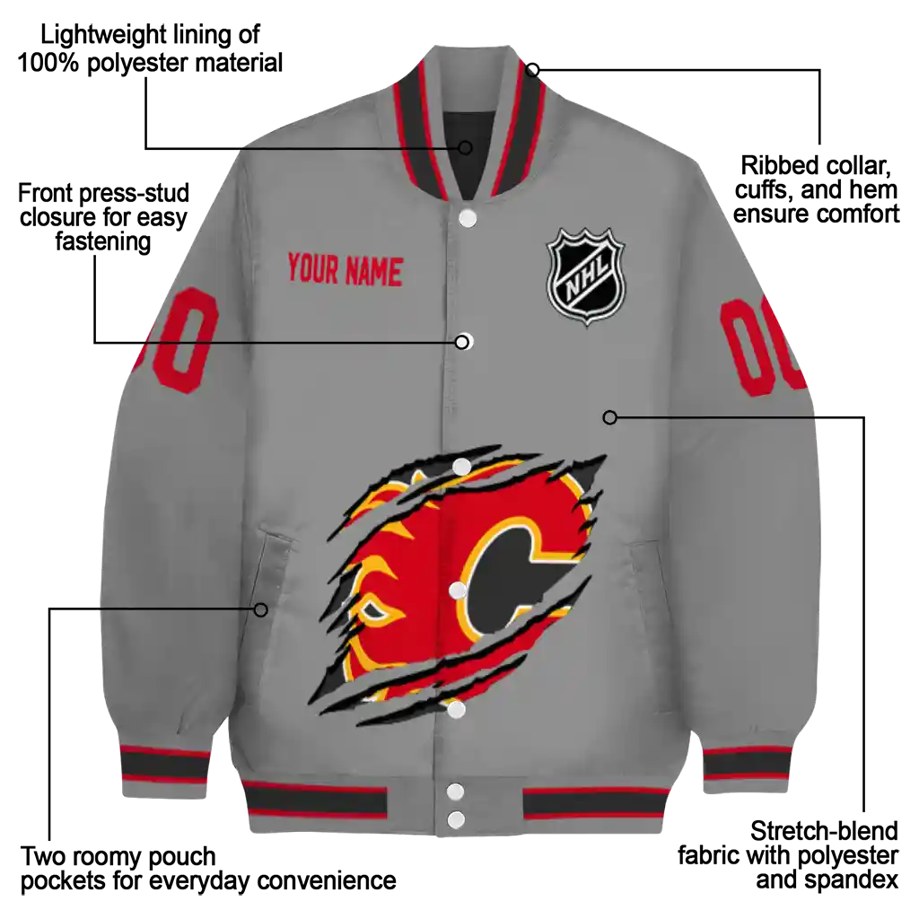 customized calgary flames claw streak grey varsity jacket new arrival customized calgary flames claw streak grey varsity jacket new arrival
