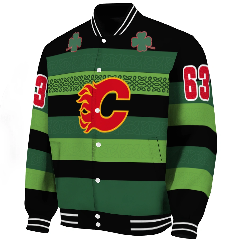 customized calgary flames clover green lines green black varsity jacket best selling customized calgary flames clover green lines green black varsity jacket best selling
