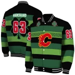 customized calgary flames clover green lines green black varsity jacket best selling