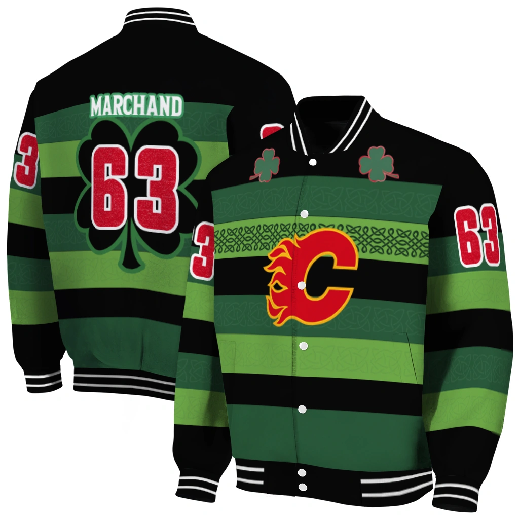 customized calgary flames clover green lines green black varsity jacket fashion forward customized calgary flames clover green lines green black varsity jacket fashion forward