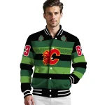 customized calgary flames clover green lines green black varsity jacket best selling