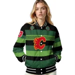 customized calgary flames clover green lines green black varsity jacket best selling