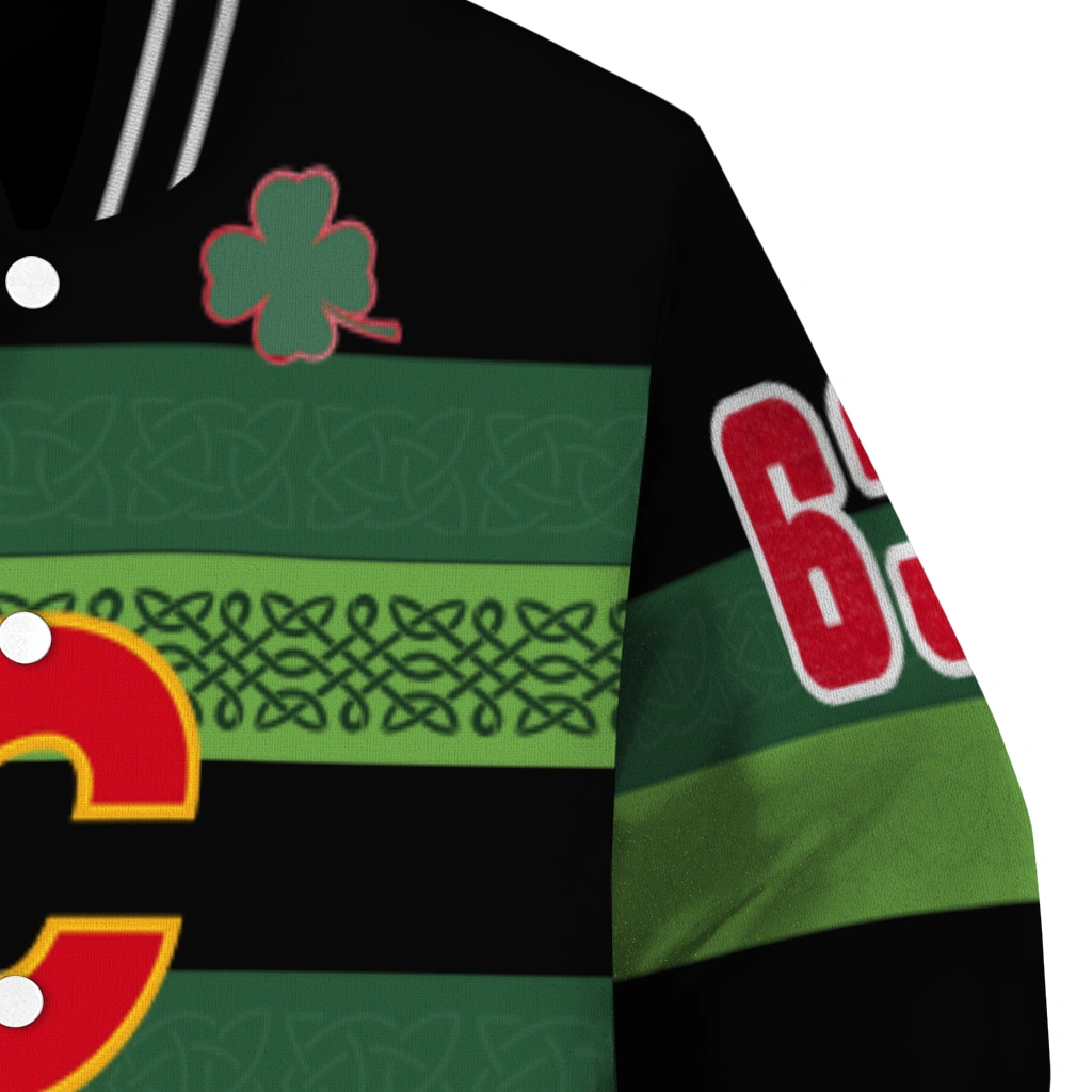 customized calgary flames clover green lines green black varsity jacket premium grade customized calgary flames clover green lines green black varsity jacket premium grade