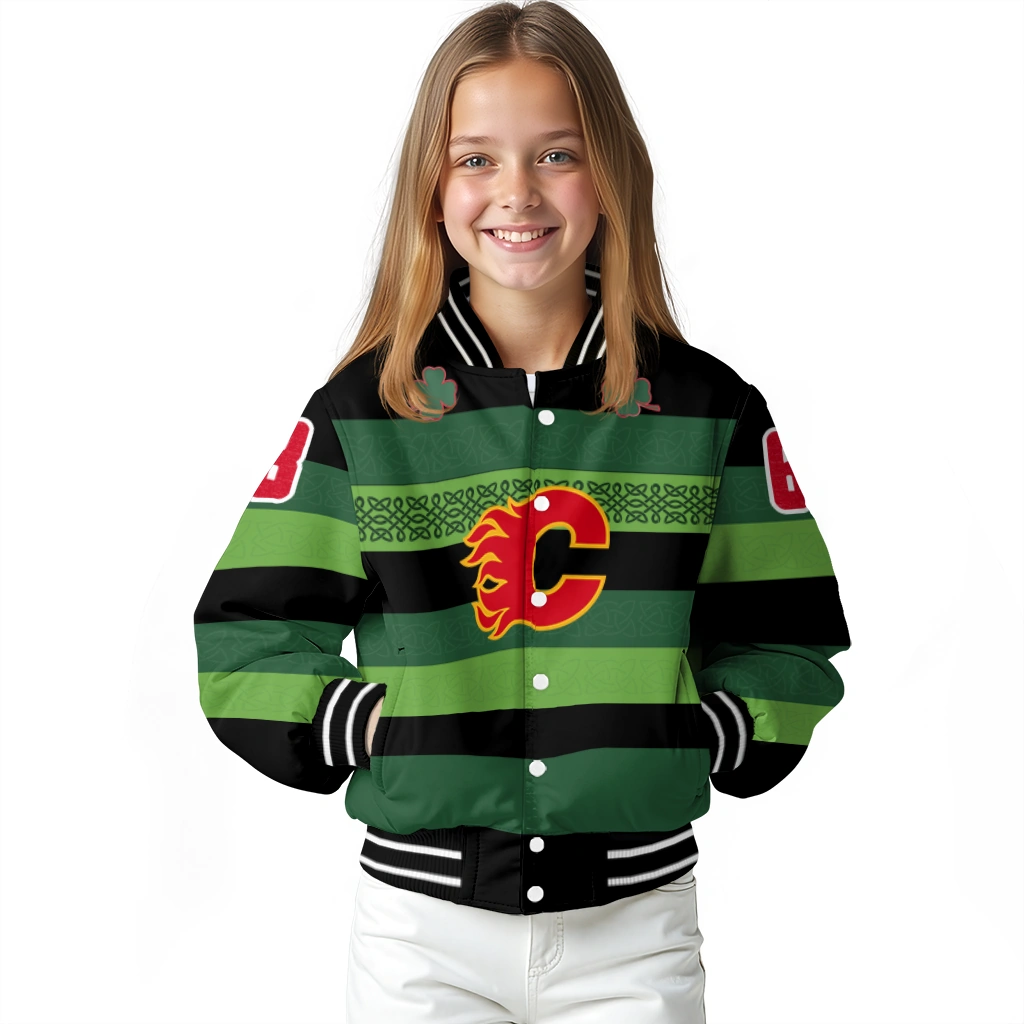 customized calgary flames clover green lines green black varsity jacket top rated customized calgary flames clover green lines green black varsity jacket top rated