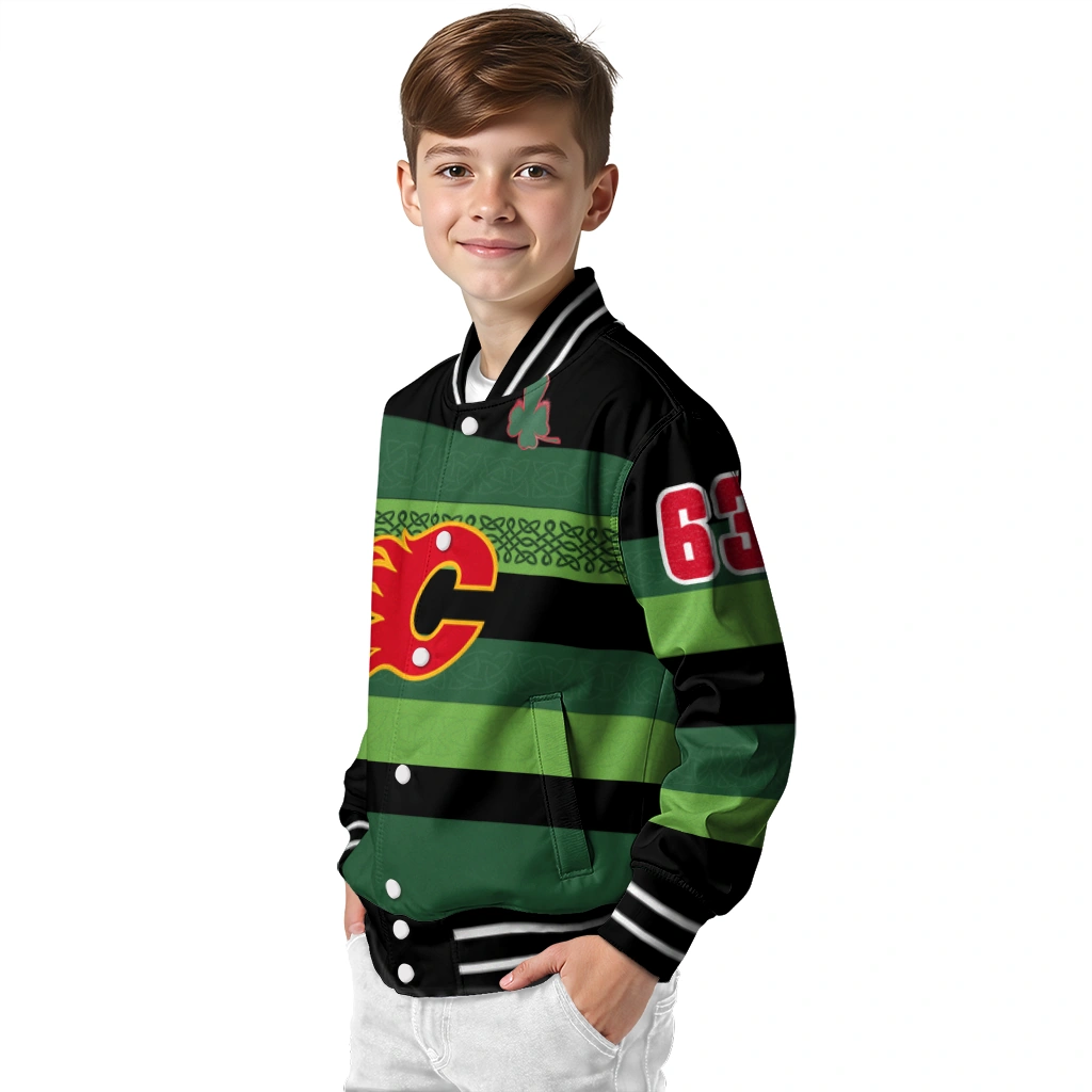 customized calgary flames clover green lines green black varsity jacket trendy customized calgary flames clover green lines green black varsity jacket trendy