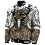 customized calgary flames deer skull camouflage white varsity jacket best selling
