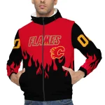 customized calgary flames flame trim red black windbreaker jacket best selling