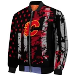 customized calgary flames star stripes red black bomber jacket best selling