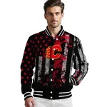 customized calgary flames star stripes red black varsity jacket best selling