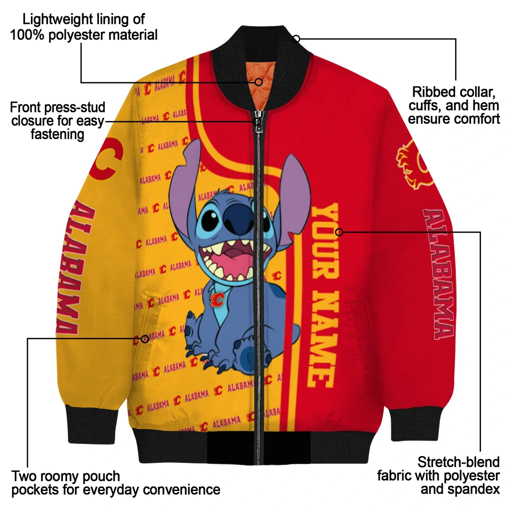 customized calgary flames stitch laughing red bomber jacket new arrival customized calgary flames stitch laughing red bomber jacket new arrival