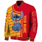 customized calgary flames stitch laughing red varsity jacket best selling
