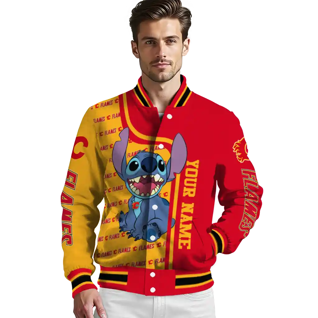 customized calgary flames stitch laughing red varsity jacket high quality customized calgary flames stitch laughing red varsity jacket high quality