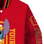 customized calgary flames stitch laughing red varsity jacket best selling