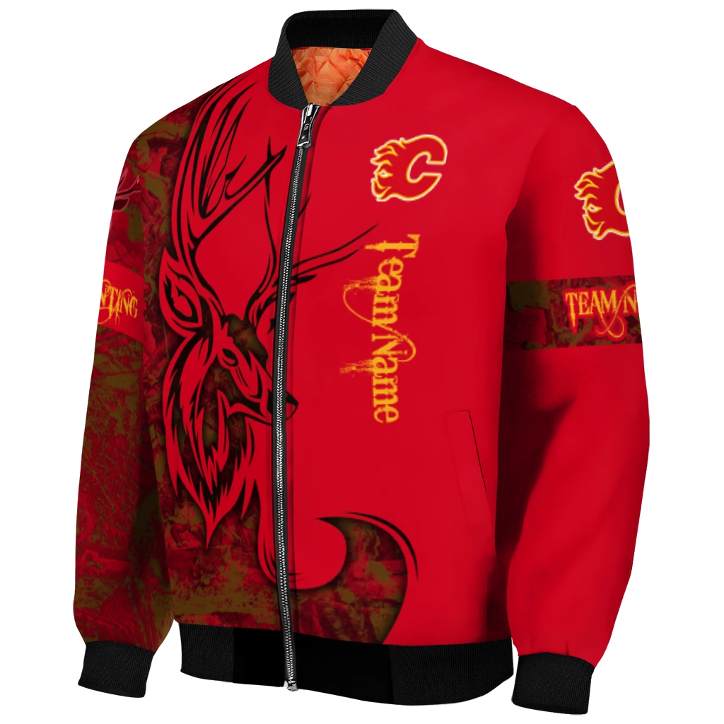 customized calgary flames tribal deer art red bomber jacket fashion forward customized calgary flames tribal deer art red bomber jacket fashion forward