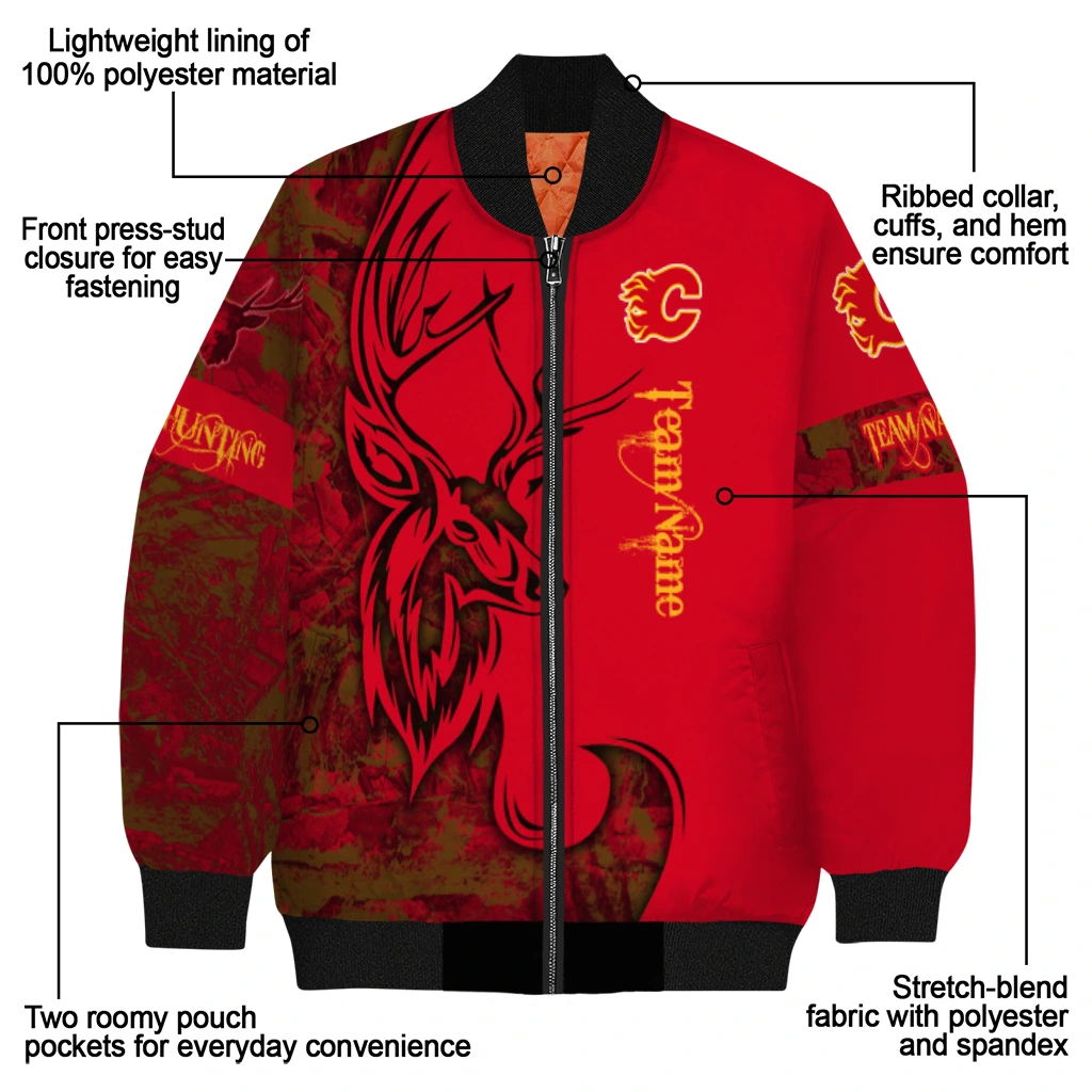 customized calgary flames tribal deer art red bomber jacket new arrival customized calgary flames tribal deer art red bomber jacket new arrival