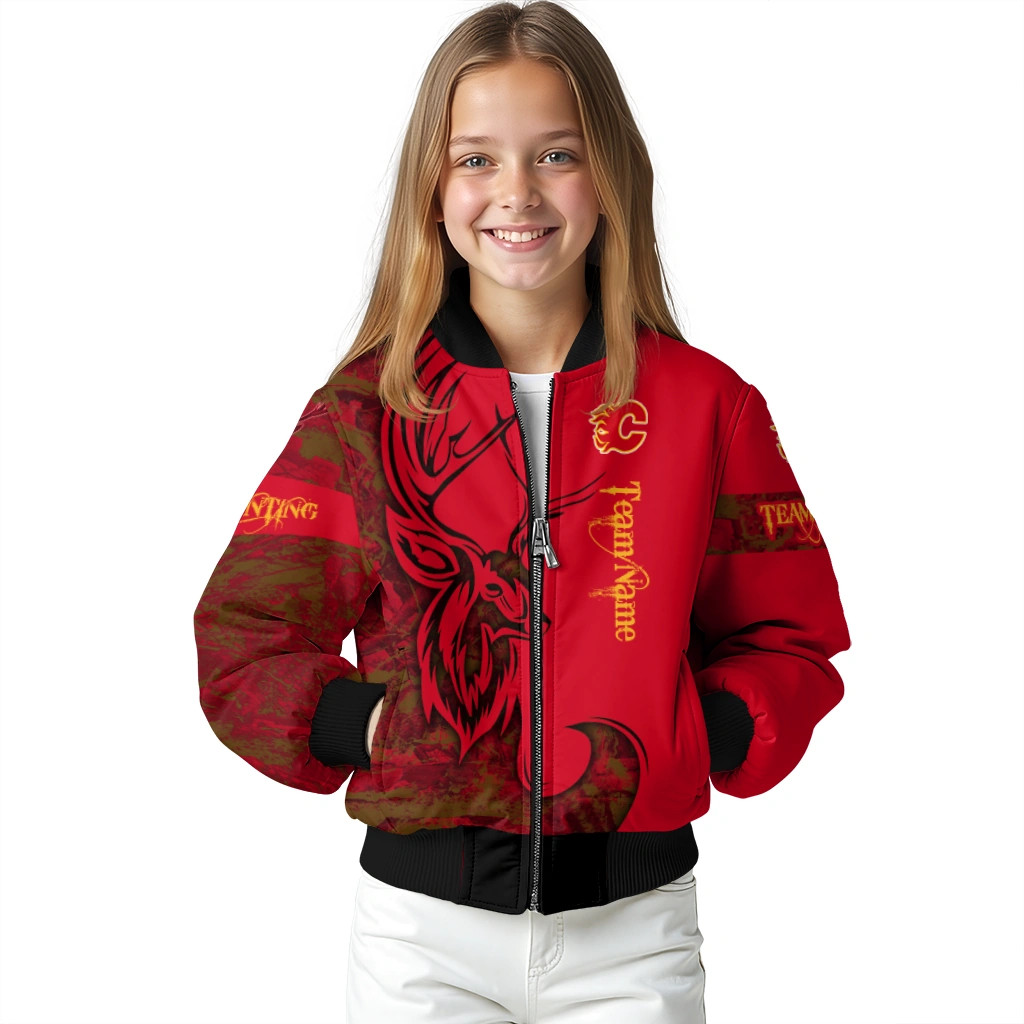 customized calgary flames tribal deer art red bomber jacket top rated customized calgary flames tribal deer art red bomber jacket top rated