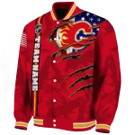 customized calgary flames usa flag rips red varsity jacket best selling