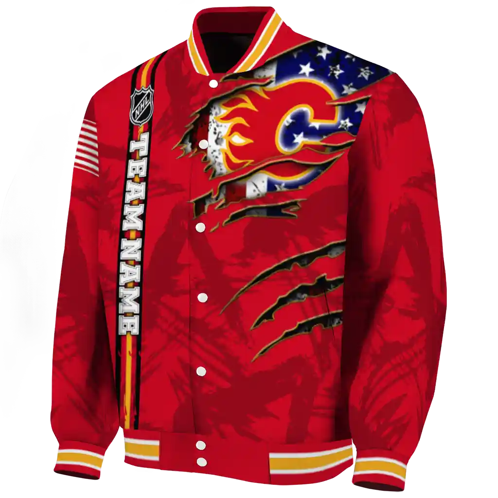 customized calgary flames usa flag rips red varsity jacket best selling customized calgary flames usa flag rips red varsity jacket best selling