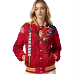 customized calgary flames usa flag rips red varsity jacket best selling