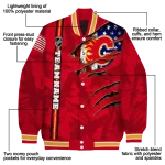 customized calgary flames usa flag rips red varsity jacket best selling