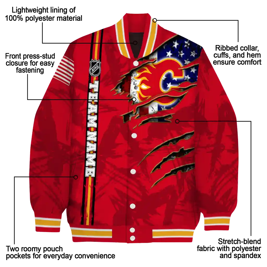 customized calgary flames usa flag rips red varsity jacket new arrival customized calgary flames usa flag rips red varsity jacket new arrival