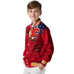 customized calgary flames usa flag rips red varsity jacket best selling