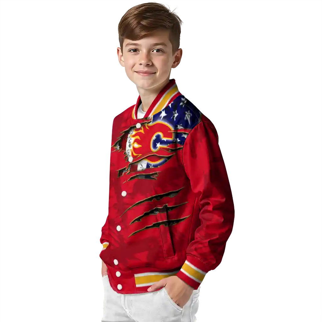 customized calgary flames usa flag rips red varsity jacket trendy customized calgary flames usa flag rips red varsity jacket trendy
