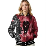customized carolina hurricanes skull cluster red varsity jacket best selling