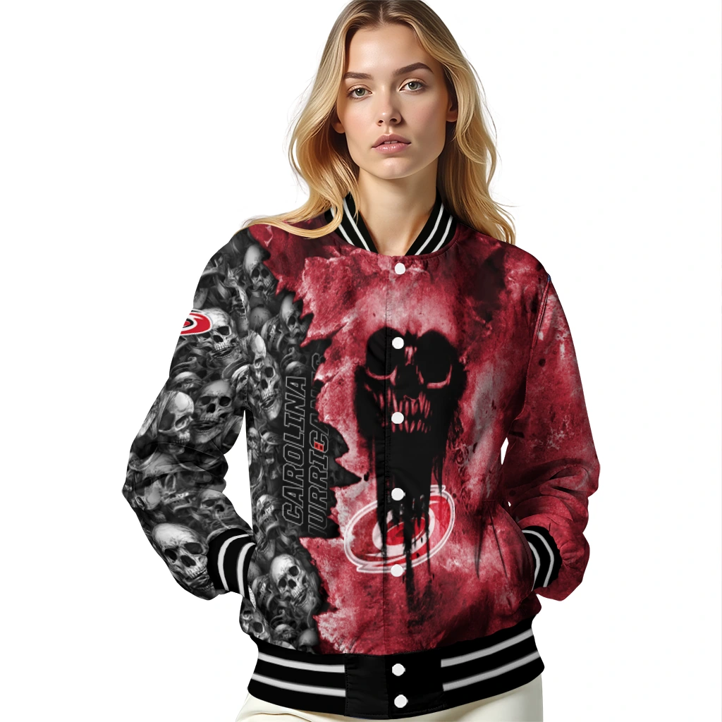 customized carolina hurricanes skull cluster red varsity jacket latest model customized carolina hurricanes skull cluster red varsity jacket latest model
