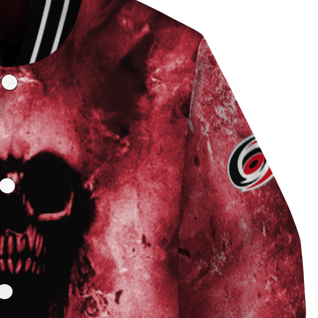 customized carolina hurricanes skull cluster red varsity jacket premium grade customized carolina hurricanes skull cluster red varsity jacket premium grade