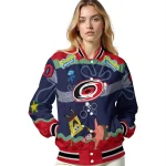 customized carolina hurricanes spongebob playtime red blue varsity jacket best selling