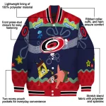 customized carolina hurricanes spongebob playtime red blue varsity jacket best selling