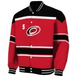 customized carolina hurricanes stripe statement red black varsity jacket best selling