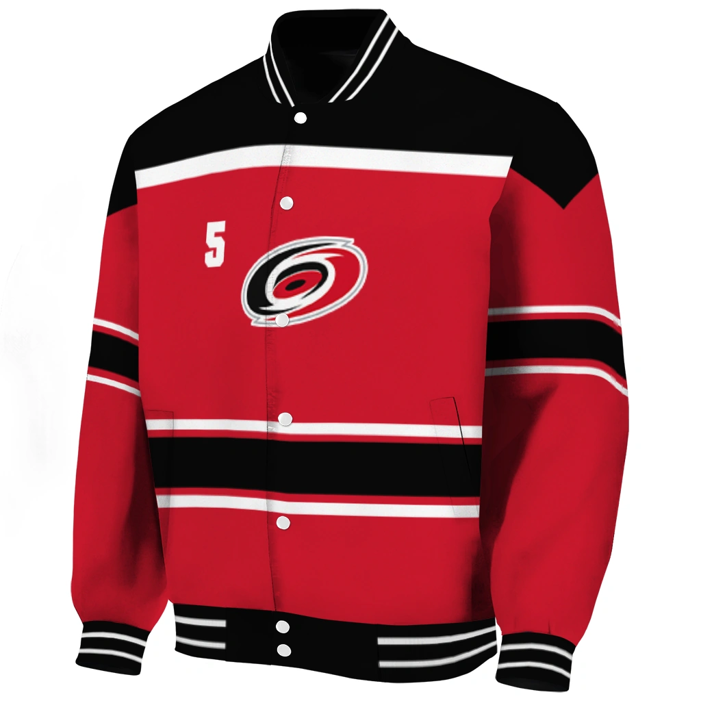 customized carolina hurricanes stripe statement red black varsity jacket best selling customized carolina hurricanes stripe statement red black varsity jacket best selling