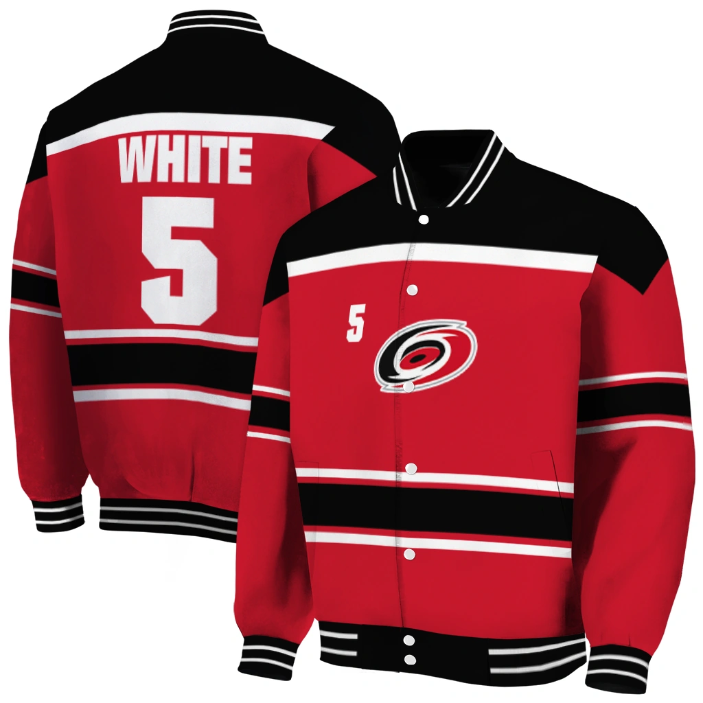 customized carolina hurricanes stripe statement red black varsity jacket fashion forward customized carolina hurricanes stripe statement red black varsity jacket fashion forward